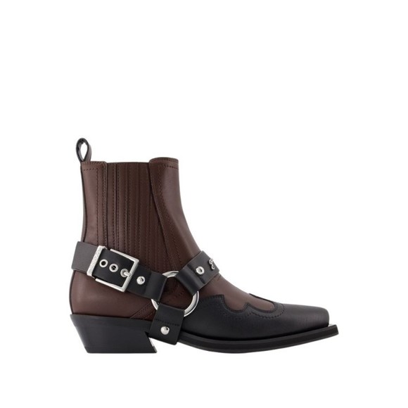 Ganni Chelsea Western Boots - Synthetic Leather - Black - NWT - Picture 1 of 3